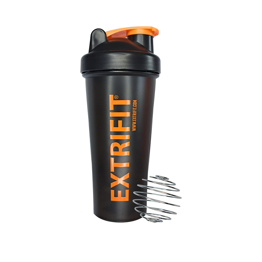 600 ml ekstrifit sporto kokteilių plaktuvas, plastikinė rankena ir užsegimas, tinkamas baltymų ir gėrimų maišymui.