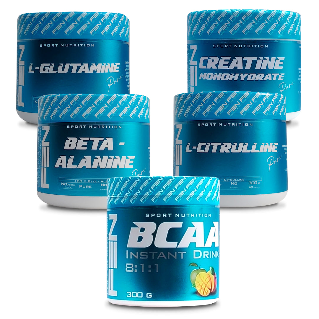 FEN Sport Nutrition pre-workout supplement complex with 5 bottles, designed to enhance athletic performance.